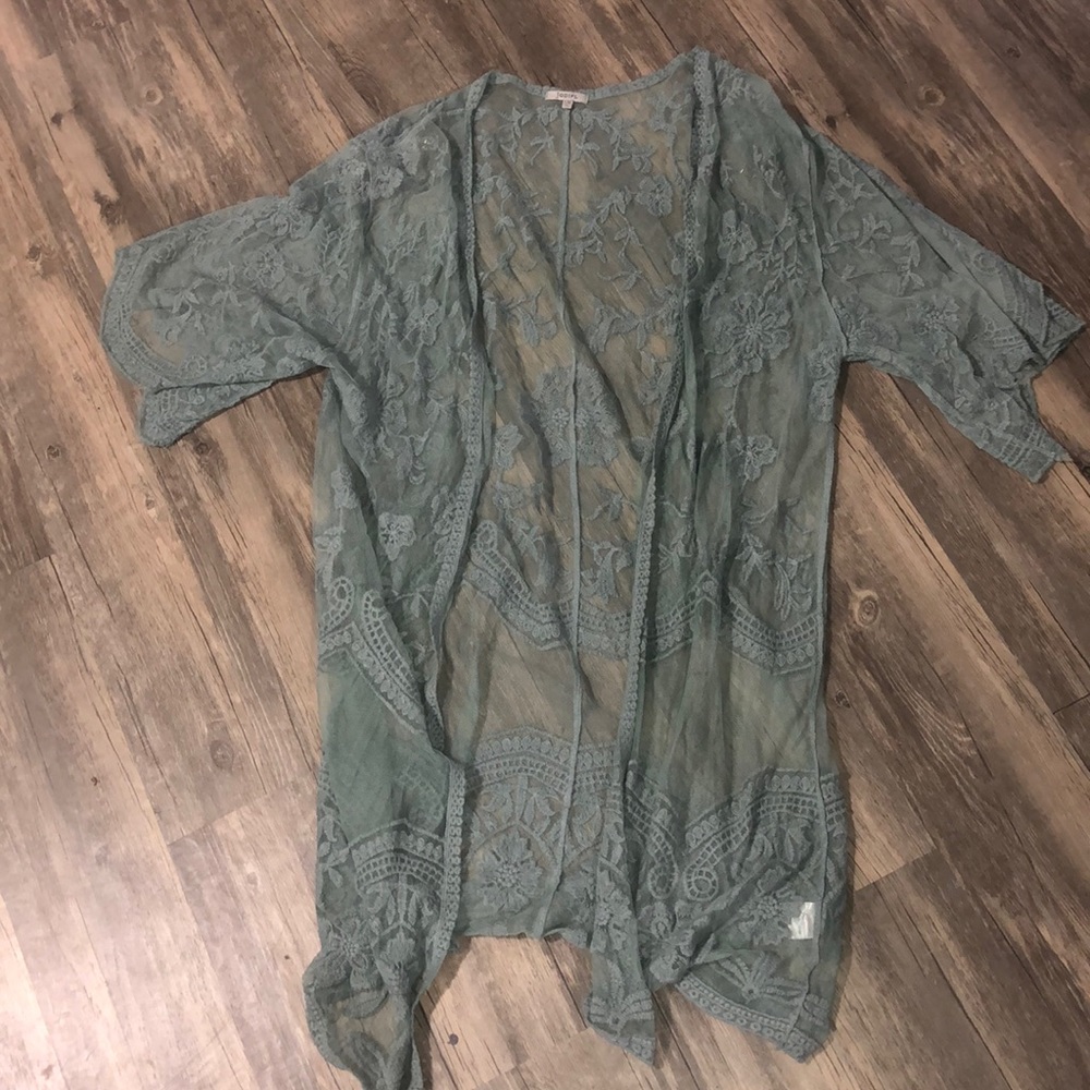 sage lace kimono